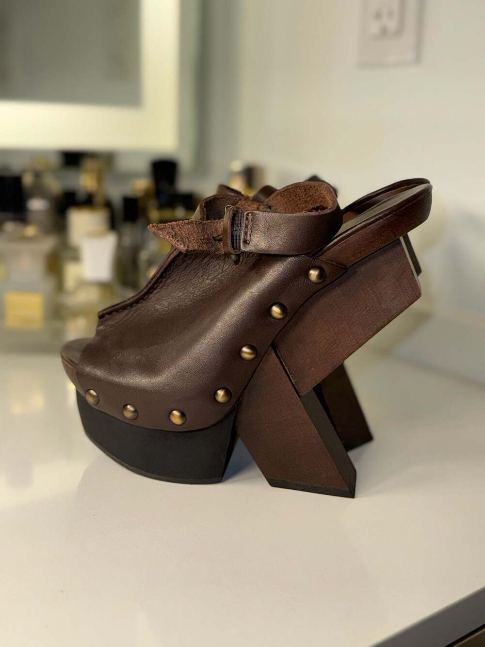 United Nude Mobius Hi Brown Leather Studded Platform Clogs - Picture 1 of 13